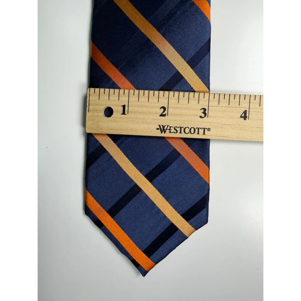 Corsini Sevenfold Collection Mens Silk Tie Navy Blue Orange Diagonal Stripe